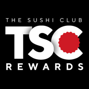 Logo for The Sushi Club Rewards featuring bold 'TSC' initials with a red circular badge against a black background.